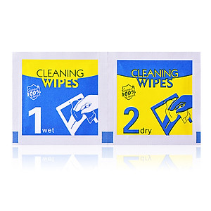 Combo 100 Bộ Giấy lau vệ sinh màn hình điện thoại, giấy lau bụi dán kính cường lực, 1 bộ 2 miếng khô và ướt - Hàng Chính Hãng