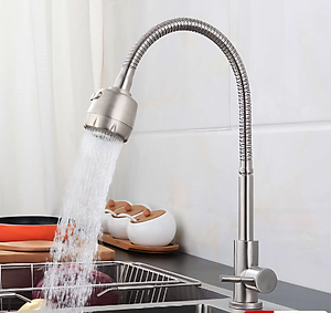 Vòi rửa chén KG15 dùng cho nước lạnh cần bẻ xoay 360độ cao cấp, phù hợp cho mọi chậu rửa, siêu tiết kiệm nước chất liệu inox304- Hàng chính hãng