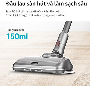 Máy hút bụi không dây Lock&lock ENV356GRY đa năng cầm tay 3 trong 1 (lau sàn, hút bụi, hút bụi giường nệm), động cơ BLDC (350W) - Hàng chính hãng