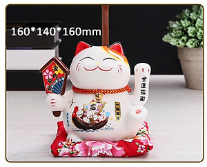 Mèo Thần Tài Maneki Neko Vẫy Tay Chiêu Tài Lộc Bằng Gốm Sứ Tặng Kèm Túi Lót PaKaSa - Hàng Chính Hãng 