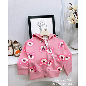 Áo khoác chống nắng có nón cho bé gái hình Gấu dâu lotso từ 10-30kg chất da cá mịn mát
