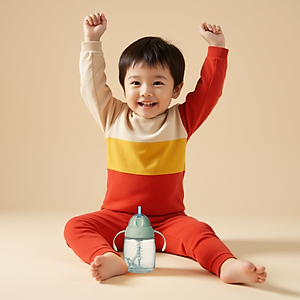 Bình tập uống nước có ống hút bi trọng lực chống tràn, chống sặc Tommee Tippee Trainer Straw, 240ml, cho bé từ 6 tháng– Xanh