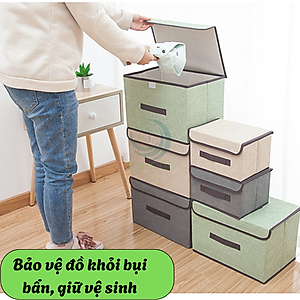 Bộ 2 Hộp vải đựng đồ có nắp tiện lợi- Thùng vải gấp gọn lưu trữ đa năng- Hộp vải đựng quần áo- Thùng chứa đồ gia đình bằng vải canvas- Hộp đựng đồ nội thất gọn gang- Hộp đựng đồ chơi/trang phục có tay cầm