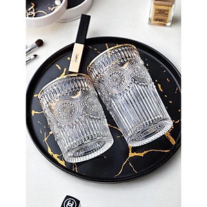 BỘ 6 CỐC THỦY TINH CHỊU NHIỆT CAO CẤP  UỐNG NƯỚC HOA VĂN TRỐNG ĐỒNG DẬP NỔI - ANTH674