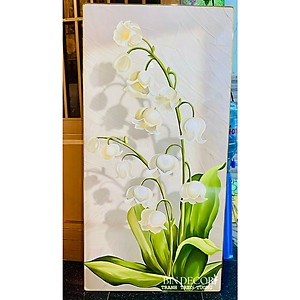 (ẢNH THẬT) Tranh treo tường hoa linh lan trắng bo viền vàng kèm đinh treo