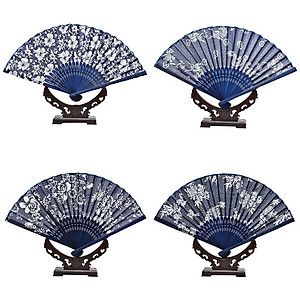 Quạt Vải Xếp In Hoạ Tiết Hình Hoa Dài 21cm