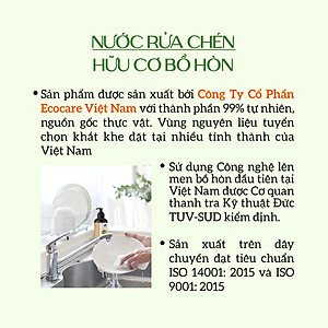 Nước rửa chén hữu cơ Bồ hòn Ecocare tinh dầu Vỏ Cam 4000ml