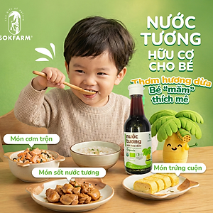 Nước tương mật hoa dừa organic Sokfarm - Cho bé, Không từ đậu nành, cắt giảm muối, không chất bảo quản