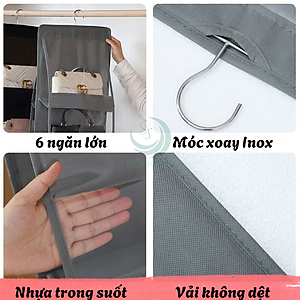 Túi treo bảo quản túi xách đa năng 6 ngăn- Kệ vải treo túi xách thông minh- Tổ chức túi xách treo tủ tiết kiệm không gian- Túi đựng túi xách treo tủ có móc- Giá treo túi xách ngăn cách chống bụi