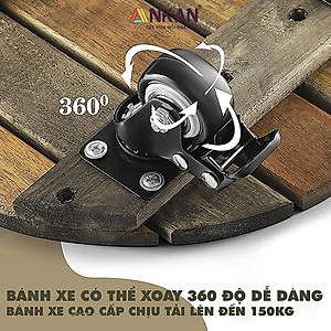 Đế Lót Chậu Cây Có Bánh Xe Cao Cấp ANKAN Hình Tròn Màu Xám Đen R30Cm Tải trọng 150 Kg Gỗ Tràm Bông