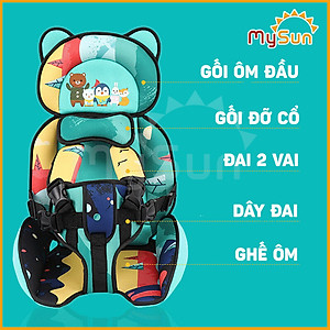 Ghế đai ngồi xe Ô TÔ trẻ em an toàn có gối đỡ cổ, ôm hông cho bé trai, gái 1 2 3 4 5 6 7 8 tuổi