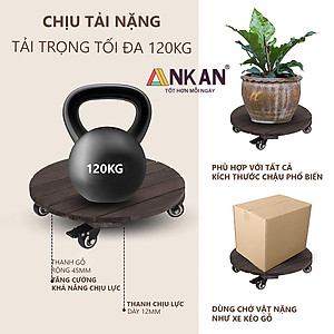 Đế Lót Chậu Cây Có Bánh Xe Cao Cấp ANKAN, Tròn Màu Xám Đen R35cm, Tải trọng 150 Kg, Di Chuyển Chậu Cây Êm Ái, Không Ồn