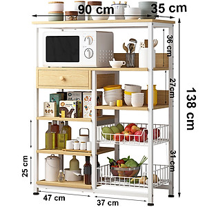 Kệ tủ để lò vi sóng 195 loại mặt gỗ lõi xanh phủ melamine chống nước, khung thép sơn tĩnh điện chống gỉ và bong tróc, loại tốt chịu lực cao