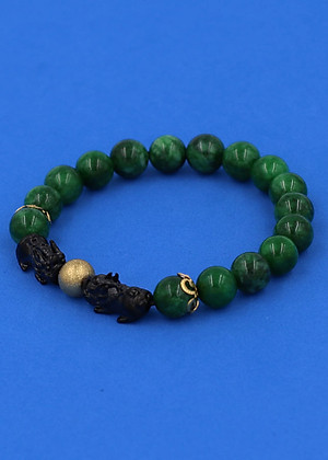 Vòng tay Cẩm Thạch Sơn Thủy size 8 ly, 10 ly, 12 ly - Vòng tay Tỳ Hưu Đôi inox đen VCTDNTHHEV - hợp mệnh Mộc, mệnh Hỏa