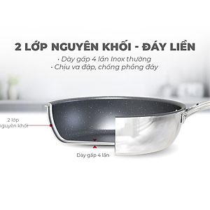 Chảo Inox Nguyên Khối Sunhouse Desire DEM - Dùng cho mọi loại bếp - Hàng chính hãng