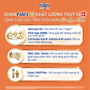 Sữa bột NAN INFINIPRO A2 3 với công thức đầu tiên chứa đạm A2, 6HMO & Lợi khuẩn kép nhập khẩu Thụy Sĩ - Hộp 800g (2 - 6 tuổi)
