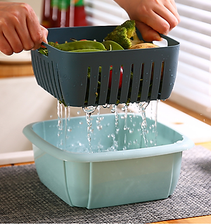 Rổ nhựa kèm chậu 2 trong 1 có nắp đậy GROFA - Giao màu ngẫu nhiên 