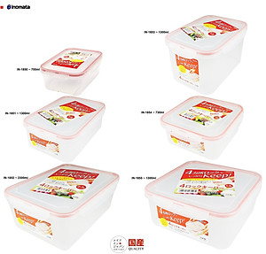 Bộ 06 hộp thực phẩm inomata (700ml, 1300ml, 2300ml, 1300ml, 730ml, 1300ml) có khóa nắp 4 chiều - hàng nội địa Nhật Bản 