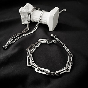 Lắc tay vòng đeo tay unisex thép không đen 2 lớp xích