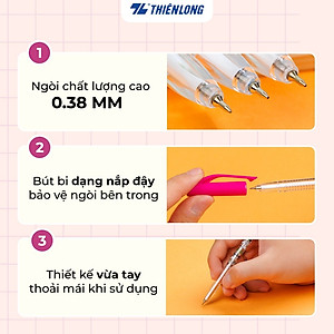 Combo 5/10/20 Bút bi Thiên Long TL-062 ngòi 0.38mm mực xanh đỏ đen có nắp đậy đầu bi nhỏ tạo nét viết thanh mảnh