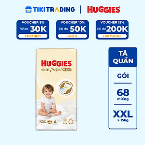 Tã quần Huggies Skin Perfect Mega Jumbo XXL64+4 miếng với 2 vùng thấm giảm kích ứng da