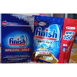 Viên rửa bát Finish 150 viên + Muối rửa bát Finish 1,2kg dành cho máy rửa bát