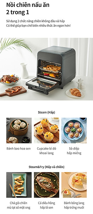 Lò nướng chân không kết hợp chức năng hấp Lock&Lock EJF693GRY Steam Air Fryer Oven (12.5 Lít) - Hàng chính hãng