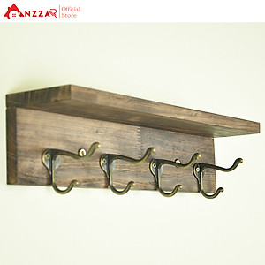 Móc gỗ treo quần áo gắn tường nhiều kích thước màu nâu rustic, kệ treo đồ trang trí Anzzar, decor phòng ngủ,móc treo quần áo, phụ kiện, giá gỗ treo quần áo