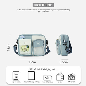 Túi đeo chéo nữ đi chơi, túi xách nữ đeo vai messenger kèm huy hiệu hoạt hình dễ thương IDIGO FF6 - 2017