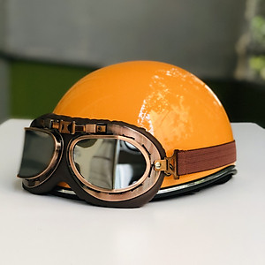 Mũ bảo hiểm xe máy 1/2 RONA haly viền bạc kèm kính phi công viền đồng cao cấp chính hãng