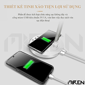 Đèn Bàn Học Đọc Sách Làm Việc LED Chống Cận Bảo Vệ Mắt – Cảm Ứng Tích Hợp Sạc Không Dây - Vùng Sáng 3000-6500K – 5 Cấp Độ Điều Chỉnh – Phiên Bản Nâng Cấp Cổng Type-C