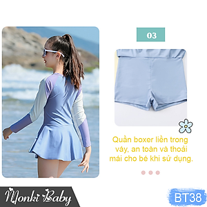 Đồ bơi size lớn cho bé gái, mẫu liền thân tay dài chống nắng, áo tắm big size dáng váy có khóa kéo trẻ em nữ, chất thun bơi lạnh cao cấp | BT38