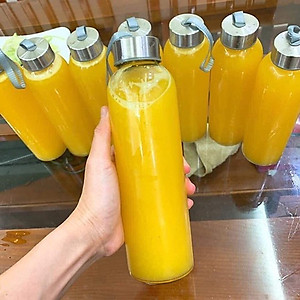 Bình Nước Thủy Tinh, Chai Detox Có Dây Xách 500ml Chai Thủy Tinh Đựng Nước 500ML - Nắp Thiếc Vặn Có Dây Treo (Bình Thủy Tinh Đựng Nước, Đựng Sữa - Chai Thủy Tinh Đựng Nước Ép)