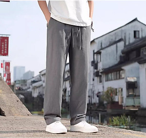 Quần nam ống rộng chất linen vải đẹp mềm thoáng mát, thiết kế dây rút kết hợp khóa kéo độc la Haint boutique Qd11