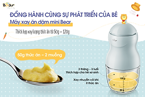 Máy Xay Thực Phẩm Đa Năng, Máy Xay Ăn Dặm BEAR GR-B03V2 Xay Cực Êm An Toàn Vệ Sinh, Dung Tích 0.3 Lít Công Suất 120 W - Hàng Chính Hãng