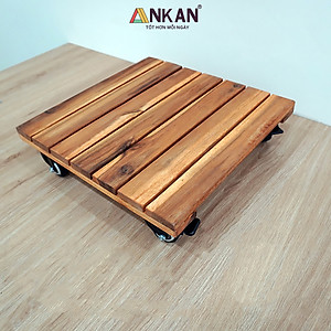 Đế Đôn Chậu Cây Có Bánh Xe Cao Cấp ANKAN Hình Vuông Màu Vàng 35x35 Cm Tải trọng 150 Kg Gỗ Tràm Bông