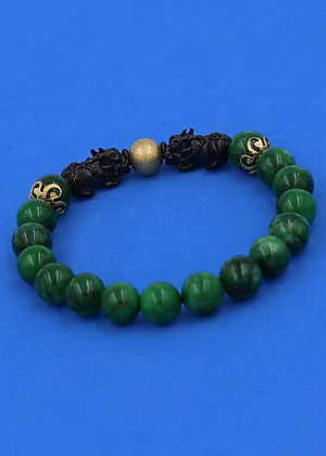 Vòng tay Cẩm Thạch Sơn Thủy size 8 ly, 10 ly, 12 ly - Vòng tay Tỳ Hưu Đôi inox đen VCTDNTHHEV - hợp mệnh Mộc, mệnh Hỏa