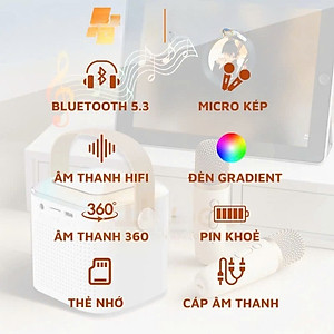 Loa Bluetooth mini kèm 2 micro hát karaoke không dây - Mic hát karaoke âm thanh chất lượng lọc âm khử nhiễu LED RGB - Hàng Nhập Khẩu