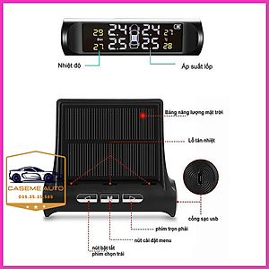 Cảm Biến Áp Suất Lốp TPMS Van Ngoài Có Cảnh Báo Giọng Nói Tiếng Việt - Năng Lượng Mặt Trời, Không Dây, Màn Hình LCD - Hàng Chính Hãng