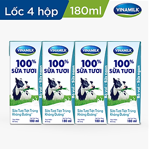 COMBO 6 LỐC SỮA TƯƠI TIỆT TRÙNG VINAMILK 100% KHÔNG ĐƯỜNG - LỐC 4 HỘP X 180ML