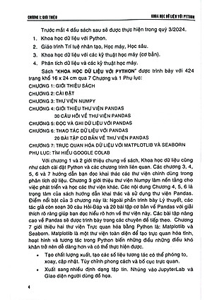 Khoa Học Dữ Liệu Với Python (Sách chuyên khảo dành cho sinh viên ngành Công gghệ Thông tin, Khoa học Dữ iiệu Và Kinh tế số) - TS. Vũ Văn Hiệu, TS. Ngô Văn Bình, TS. Nguyễn Thị Vân, ThS. Nguyễn Quốc Tuấn