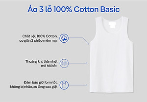 Áo May Ô Ba Lỗ Nam Vicci Màu Trắng, Chất Liệu 100% Sợi Cotton Mềm Mịn, Co Giãn 4 Chiều, Thấm Hút Mồ Hôi, Siêu Thoáng Mát