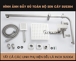 Sen cây tắm đứng nóng lạnh inox 304 KOSKO (BH 24 THÁNG), sen tắm nóng lạnh vuông