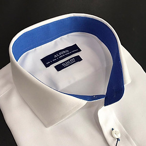 Áo sơ mi nam dài tay ALIGRO chất liệu cotton cổ bẻ dáng ôm body trắng phối cổ ALGS191