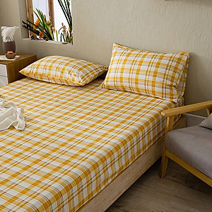 Bộ Ga Gối Cotton Tici Kẻ LIDACO Cao Cấp - Caro Vàng