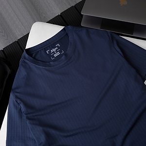 Áo phông cộc tay ô chấm màu navy ALGAPC074