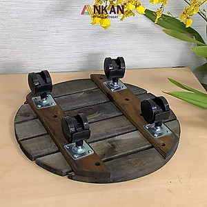 Đế Lót Chậu Cây Có Bánh Xe Thương Hiệu ANKAN, Đế Để Chậu Cây Cảnh, Có Bánh Xe, Mặt Tròn Bằng Gỗ Tràm, Màu Đen Đường Kính 35 Cm, Tải Trọng 80kg, Thích Hợp Để Đặt Chậu Cây Trong Nhà, Ngoài Trời, Tiện Lợi Di Chuyển