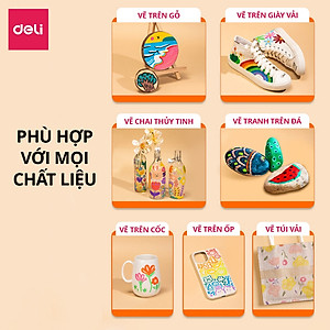 [MỚI] Bút Sơn Acrylic Marker Deli THÊM 80% MỰC - 12/24/36/48/64 Màu Tô Trên Mọi Chất Liệu DIY Vẽ Giày Vải Chai Lọ Nhựa