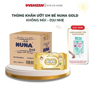 Thùng Khăn Ướt Em Bé NUNA Gold Không Mùi 100 Miếng/Bao, 24 Bao/Thùng