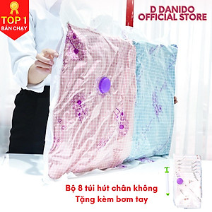 Bộ 8 túi hút chân không tặng kèm bơm hút chân không đựng quần áo, chăn màn, ga gối gọn gàng D Danido